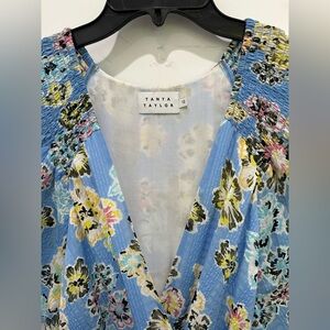 Tanya Taylor Brittany Dress Light Blue Floral V-Neck Blouse SZ 12